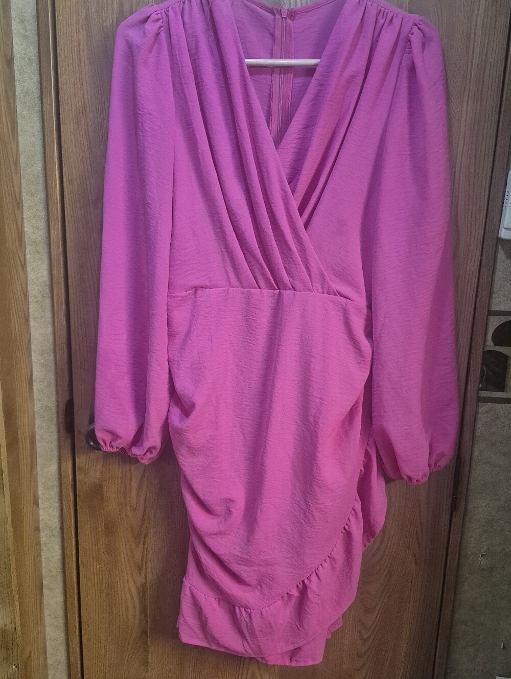 Shein Bright Pink Wrap-Style Long Sleeve Dress.  Box 140
